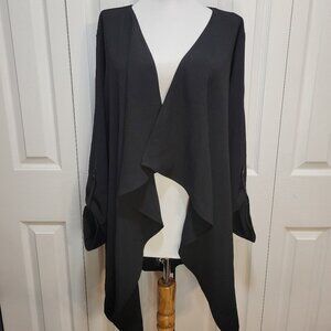 SEDUCTIONS Black Flowy Belted Draped Open Front Cardigan Top sz L NWOT Spring